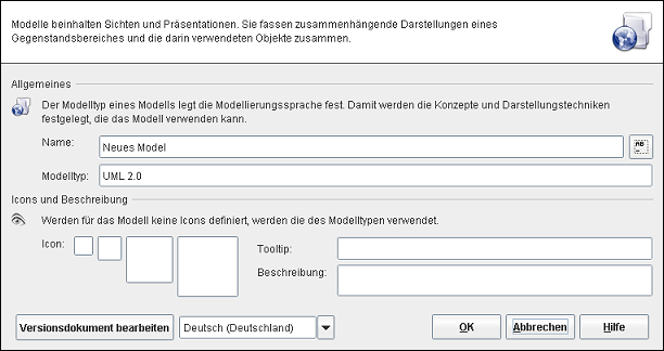 Der Editor f&uuml;r die Modelleigenschaften