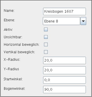 Die Kontextregisterkarte Objekteigenschaften f&uuml;r Kreisbogen