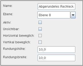 Die Kontextregisterkarte Objekteigenschaften f&uuml;r abgerundete Rechtecke