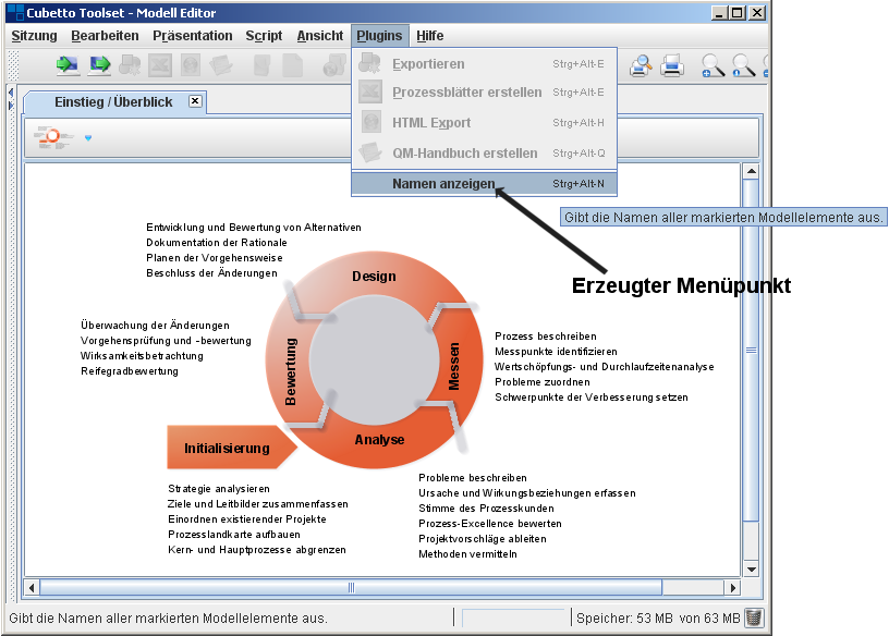 Durch das Plugin Erzeugter Men&uuml;punkt