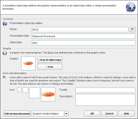 The presentation object type editor