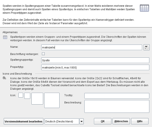 The column type editor