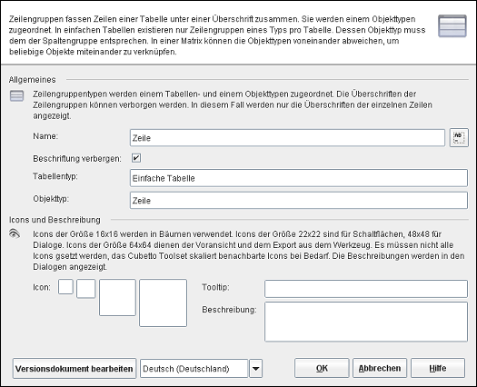 The row group type editor