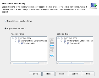 Export of single elements