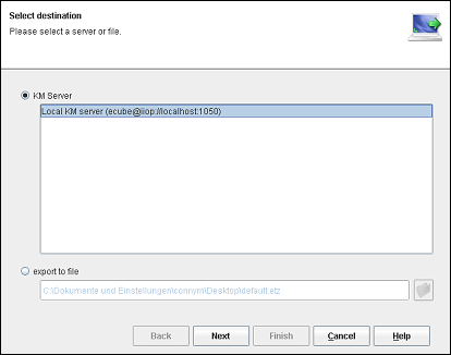 Select the destination for exporting the configuration