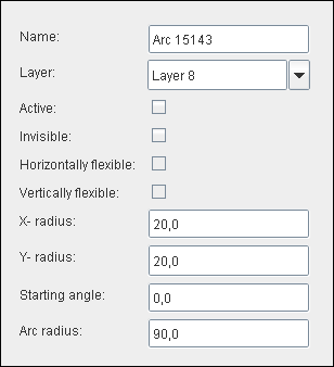 The Object properties for arcs tab