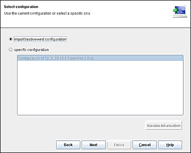 Selection of the server configuration for import