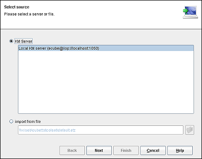 Import of a configuration: Source selection