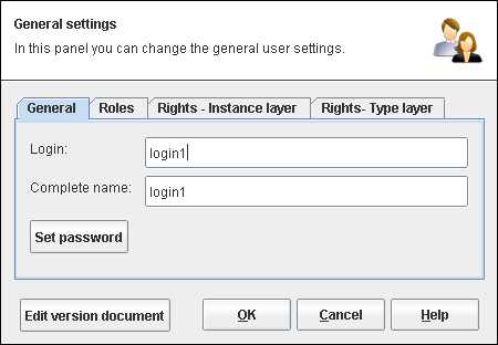 The Editor for Users, Roles and Rights