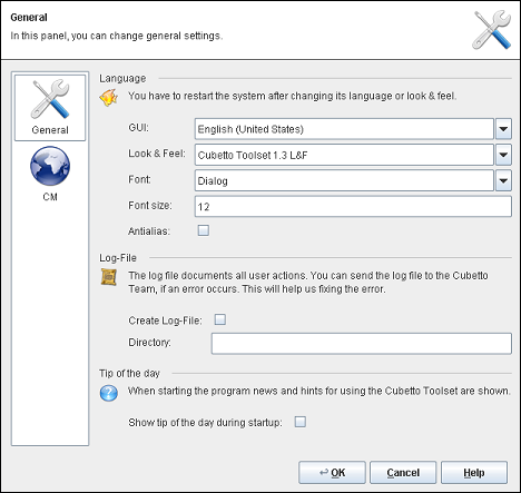 General settings of Cubetto Toolset